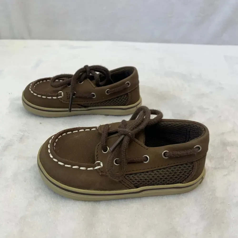 Sperry Toddler Sz 4 Top-Sider Infant Boat Shoes Borwn Faux Leather Casual Preppy